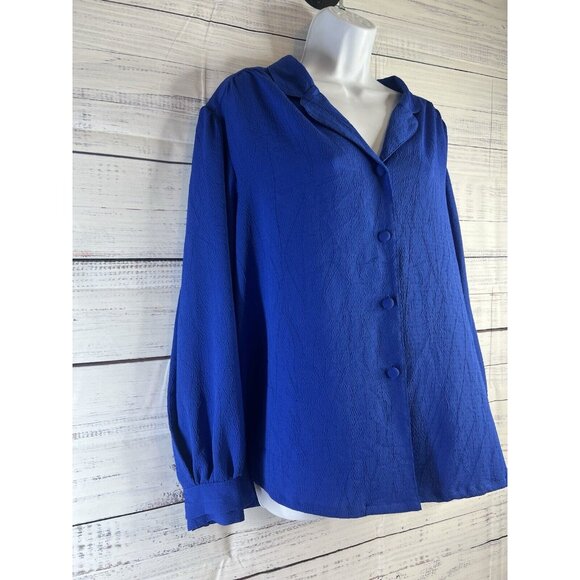 Vintage Oscar De La Renta Collectables Womans 40/20w Royal Blue Blouse Career - Picture 2 of 13